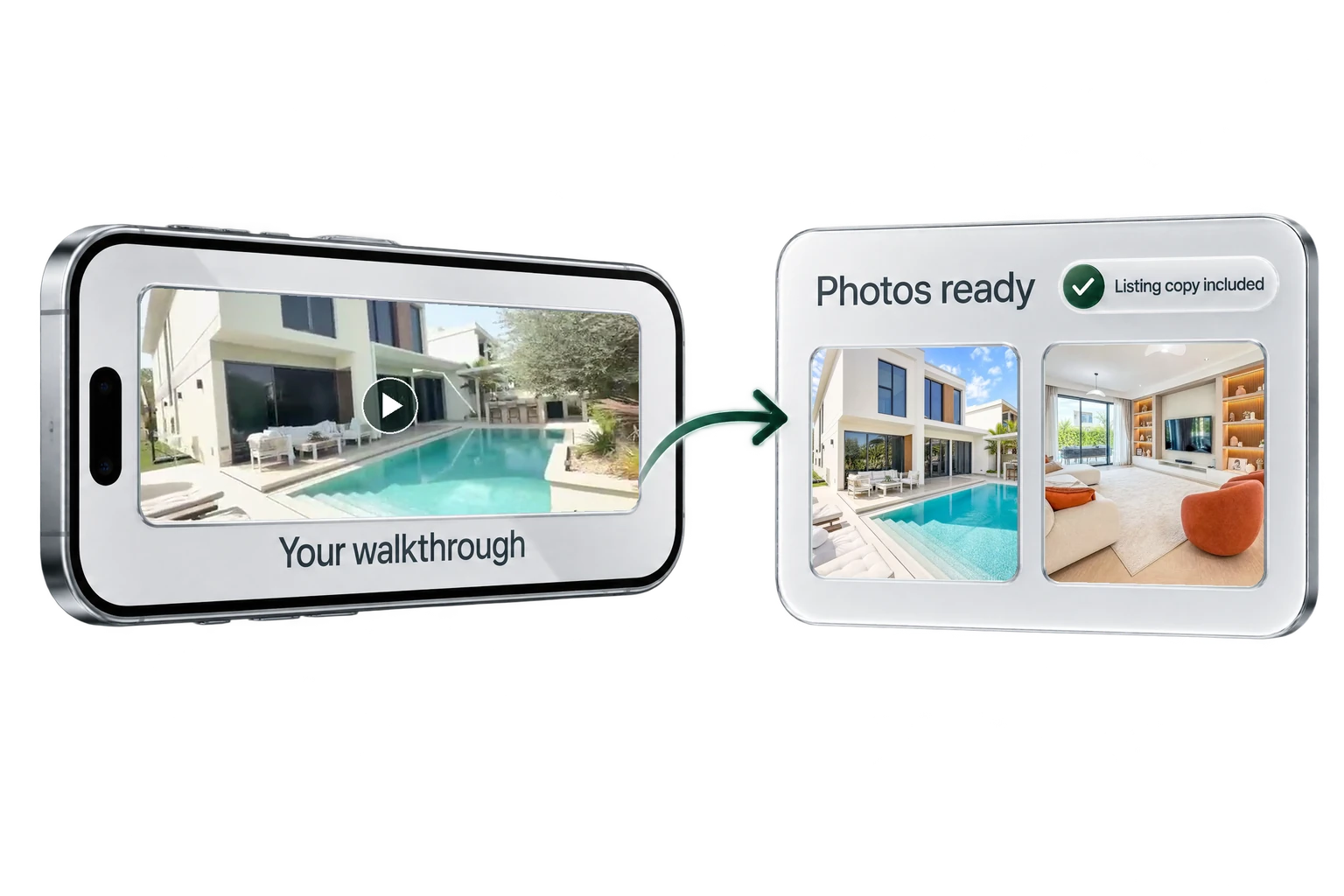 A real property walkthrough video and the finished listing photos.
