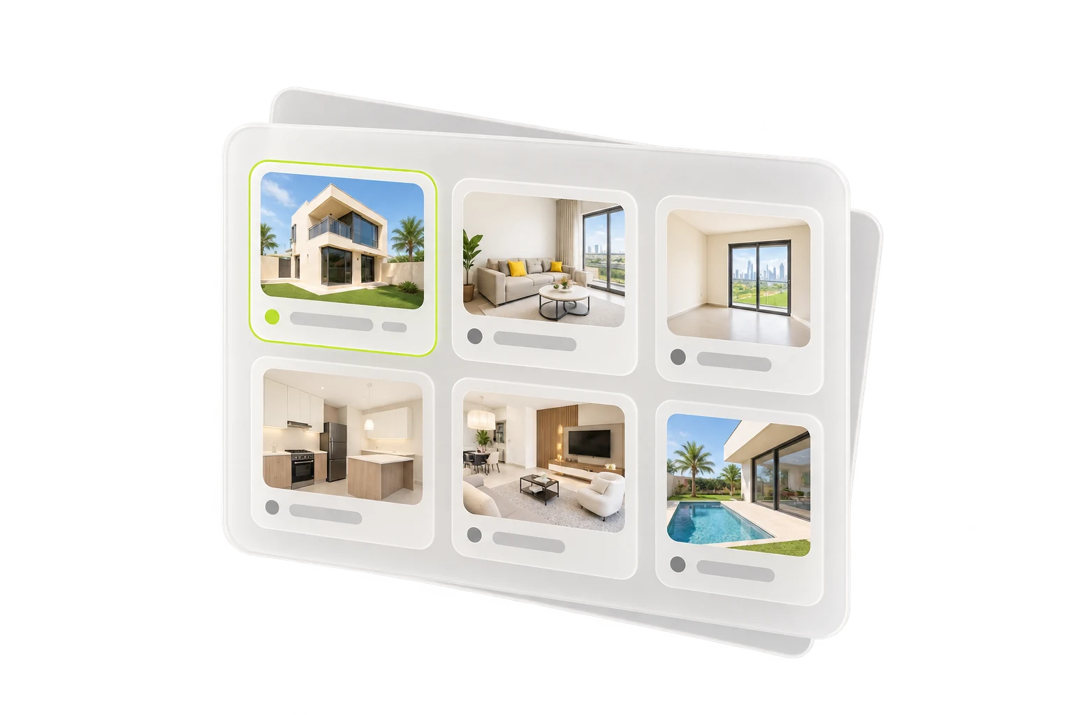 A gallery keeps property listings and their progress together.